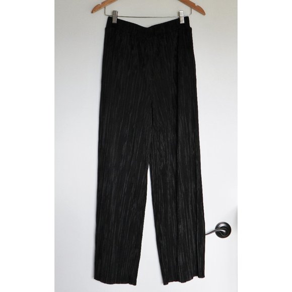 Banana Republic Black Satin Pleated Wide Leg Flowy Plisse Pant NWT - Picture 1 of 11
